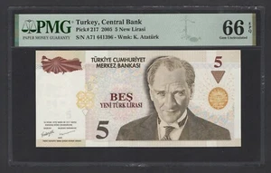 Turkey 5 New Lirasi 2005 P217 Uncirculated Grade 66 - Picture 1 of 2