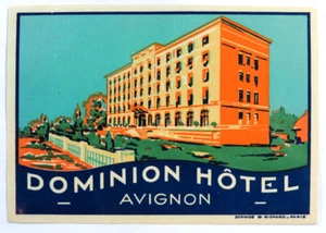 Etiqueta de equipaje vintage Dominion Hotel Avignon Francia río Ródano - Imagen 1 de 2