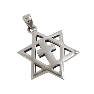 Estrella de David mesiánica con cruz de plata esterlina 925 colgante joyería religiosa - Imagen 1 de 2