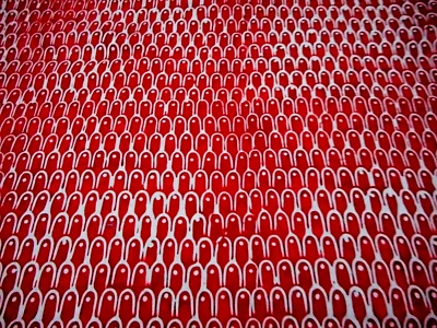 Batik Fabric By Half-Yard SALE White Scallops on Red Quilting Cotton #18 C - Image 1 of 2