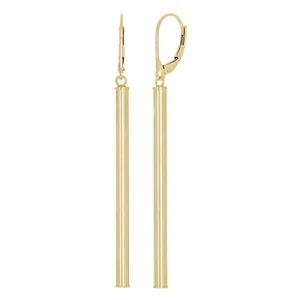 Italienische 14k Gelbgold Tube vertikaler Stab hängende Tropfen Ohrringe 2,3" 2,9 mm 1,8 g - Bild 1 von 5