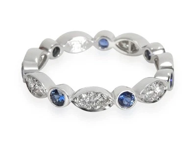 TIFFANY & CO. JAZZ SWING  SAPPHIRE DIAMOND ETERNITY WEDDING PLATINUM RING BAND 6 - Image 1 of 4
