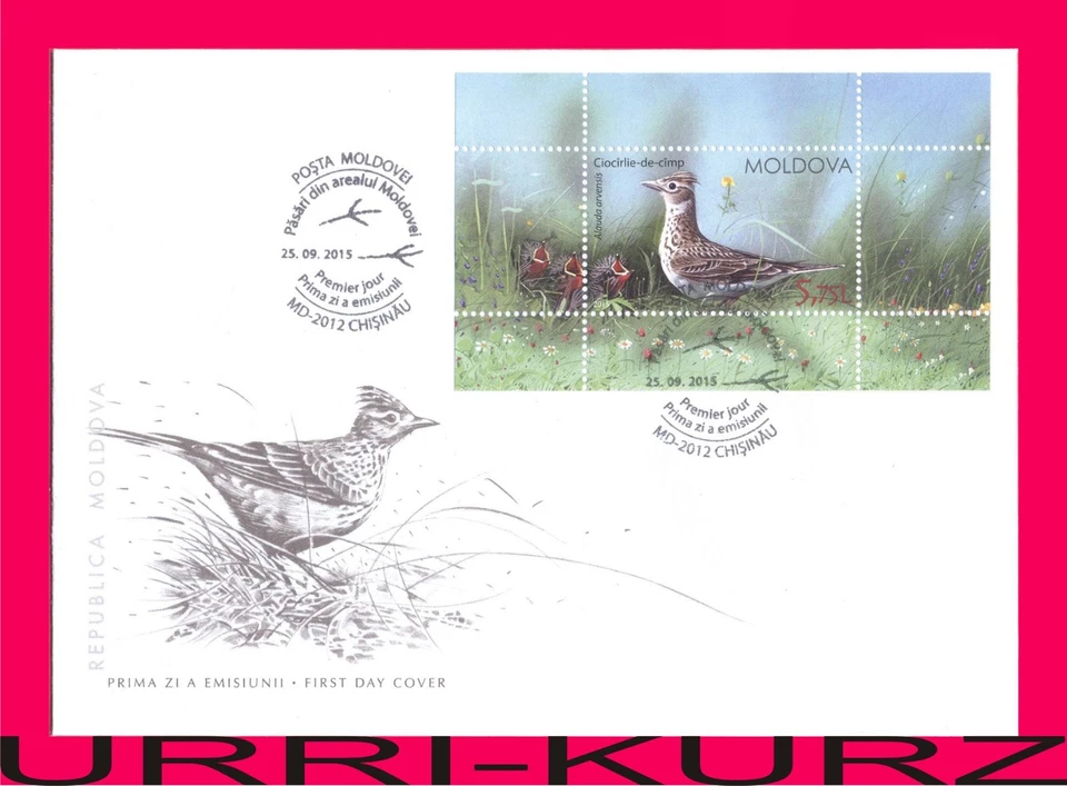 MOLDOVA 2015 Nature Fauna Birds Eurasian Skylark Sc882 Mi Bl.70(927) FDC - Image 1 of 1