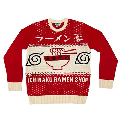Naruto Vintage Y2K Ramen Shop Christmas Sweater Red Oversized Small Deadstock - Image 1 of 4