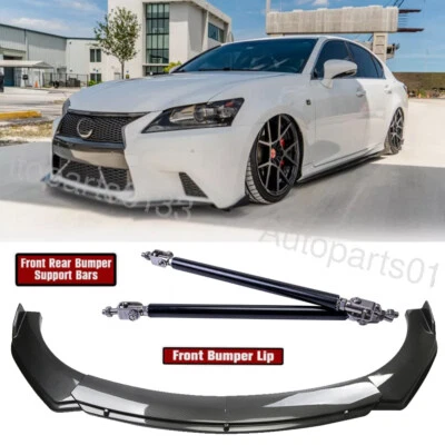 For Lexus GS350 GS450h F Sport Carbon Style Front Bumper Lip Spoiler+Strut Rods - Изображение 1 из 4
