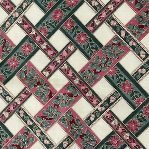 Joan Messmore Cranston Fabric Floral Ribbon Lattice Pattern Beige Pink Green 34” - Picture 1 of 4