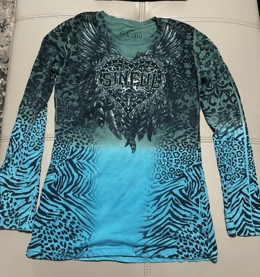 Affliction Sinful Dreamcatcher Women Size Large Top Cutout Tie Back Sz L - Image 1 of 4