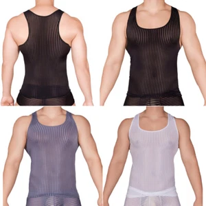 Chalecos deportivos elásticos transparentes a rayas para gimnasio fitness para hombre camisetas sin mangas camisetas interiores - Imagen 1 de 20