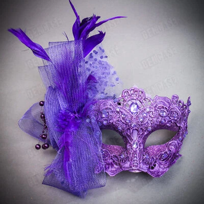 ❤ Purple Lace Masquerade Mask Flower Women Venetian Carnival Ball Party Costume - Image 1 of 3