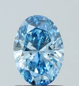 IGI Certified 1.00Ct Oval Lab Grown CVD Diamond Fancy Vivid Blue Color SI2 - Picture 1 of 13