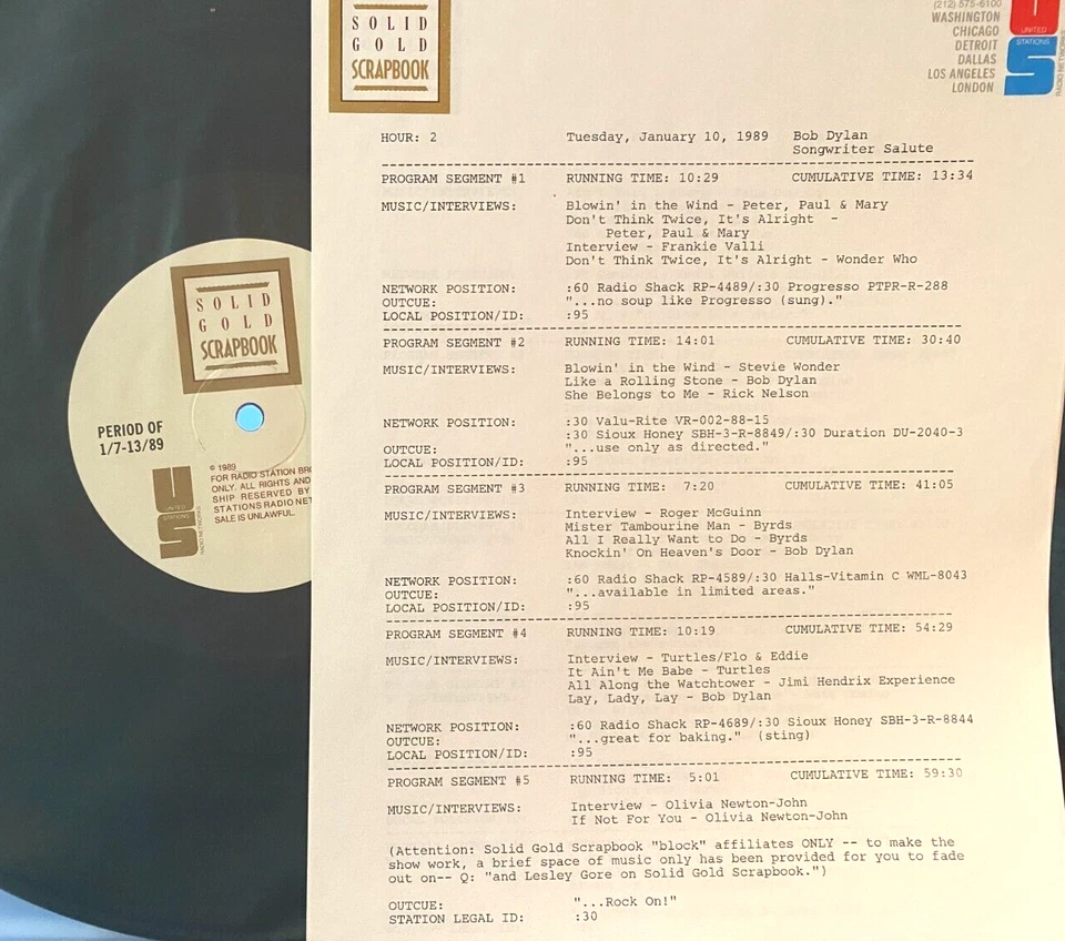 1/10/89 SOLID GOLD SCRAPBOOK BOB DYLAN SALUTE,4 INTERVIEWS,1 OLIVIA NEWTON-JOHN - Image 1 of 1