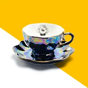 Grace Teaware Witchy Crystal Ball Black Gold Luster Tea Cup and Saucer - Picture 1 of 3
