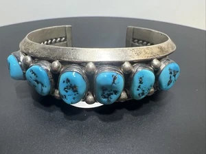 Original Native American Navajo Sterling Silver Blue Turquoise Bracelet 65g - Picture 1 of 17