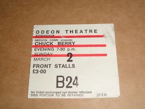 Chuck Berry 1975 Odeon Theatre, Birmingham Concert Ticket - Imagen 1 de 1