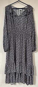 UNIVERSAL THREAD Kleid L Boho Midi Blumen Rüschen gesmokt Stufen Langarm blau - Bild 1 von 4