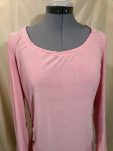 New Ruched sided T-shirt Top S Rosey pink stripe Slinky fabric Scoop neck blouse - Picture 1 of 6