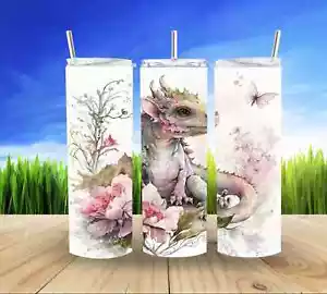 Dinosaur Floral 20 Oz. Stainless Steel Skinny Tumbler With Straw. - Picture 1 of 5