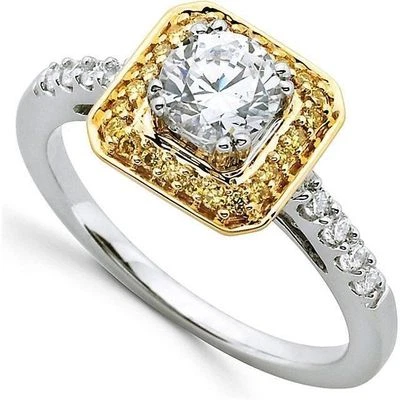 0.77 carat Round cut Diamond Halo style Engagement 14k Two-Tone Gold Ring G SI1 - Image 1 of 2