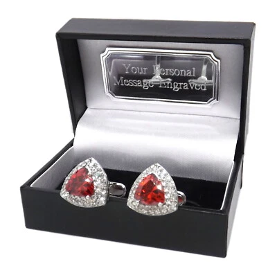 Triangle Cufflinks with ruby red swarovski crystal personalised mens gift - Image 1 of 4