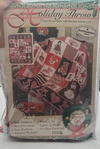Vintage 1996 Weihnachten Afghan Decke CHRISTMAS MIX ÜBERWURF USA NEU NOS - Bild 1 von 9