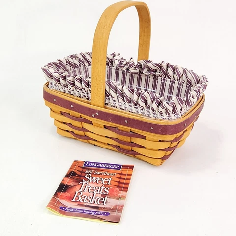 Longaberger Sweetheart Treats Basket 15971 Flower Liner 1997 Protector Handle 8" Cover