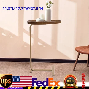 C-shaped Curved Desktop Coffee Table Bed Side Table W/Walnut Tabletop Waterproof - Picture 1 of 10
