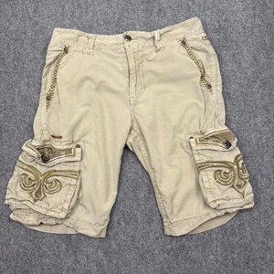 Y2K Affliction Beige Cargo Shorts Mens Sz 32 Skater Surf Grunge Emo Embroidered - Picture 1 of 15