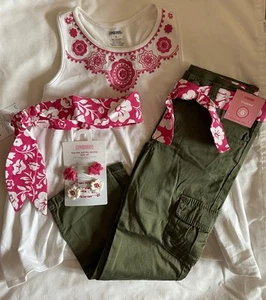 Gymboree Vintage FLOWER BAZAAR 4 pc Set Top Pants Headband Snap Clips Sz 5-6 - Picture 1 of 6