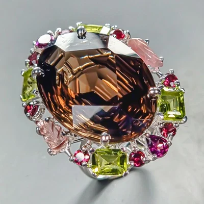 Anillo de cuarzo ahumado natural para joyería de 40 quilates de plata de ley 925 talla 8,25/R447275 Foto 1 de 4