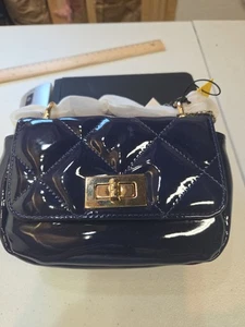 Forever 21 Navy Quilted Patent Crossbody Shoulder Bag Gold Chain Strap NWT - Picture 1 of 10