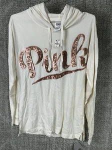 S Victorias Secret Pink Rose Gold Sequin Beige Pullover Long Sleeve Shirt NWT - Picture 1 of 3