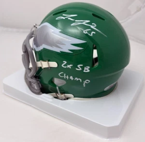 Lane Johnson Signed Eagles 2023 Kelly Green Mini Helmet 2x SB Champ Insc PSA 465 - Picture 1 of 6