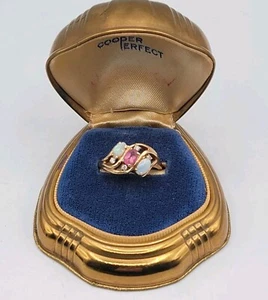 Estate Antique Art Deco 14K Gold Oval Opal & Diamond Amethyst Ring - Size 9.5 - Bild 1 von 11