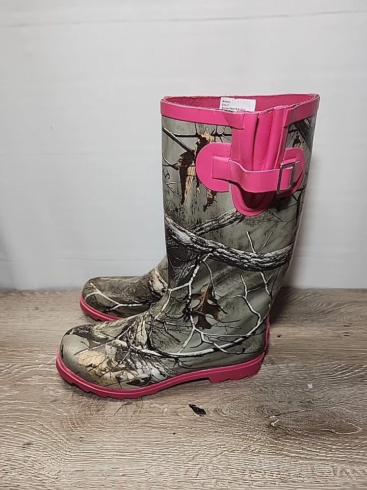 Austin Trading Co Botas de Goma Rosa Camuflaje Árbol Real con Borde Rosa Talla 9 Foto 1 de 4