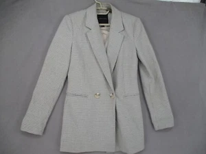 Forever New Blazer Womens 6 Beige Black Checkered Houndstooth Double Breasted - Picture 1 of 18
