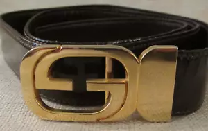 GUCCI Buckle with Chocolate Brown Patent Leather Belt - REVERSIBLE - VINTAGE EUC - Picture 1 of 11