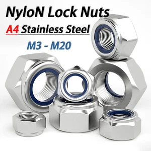 A4 Stainless Nyloc Insert Nuts Marine Grade Standard Pitch Nylock Lock Nut - Picture 1 of 19