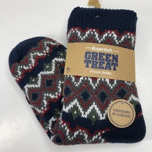 Men's Slipper Socks Size 8-12 Navy Red - Picture 1 of 9