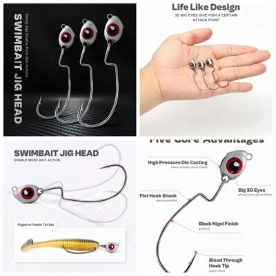 10 cabezas de plantilla oscilante gancho de pesca swimbait ned plataforma ganchos sin malezas lubina mierda Foto 1 de 4