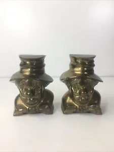 Vtg PM Craftsman Heavy Brass | Circus Clown Head Bookends or Door Stops | Happy - Picture 1 of 12