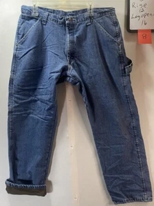 Men's 36x30 WRANGLER Denim Blue FLEECE Lined Carpenter Pants Jeans 94FLWSW - Picture 1 of 11