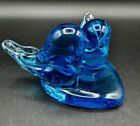 Vtg Bluebirds Of Happiness Heart Pair  Glass Figurine Blue Signed Leonard 1988