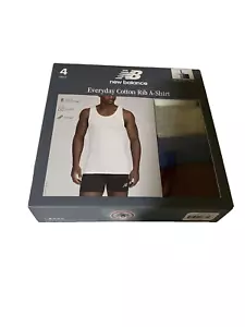 NEW BALANCE Mens 4-Pk Cotton Rib A-Shirt Tag Free Wht/Gray/Blue/Maroon L $40 - Picture 1 of 2