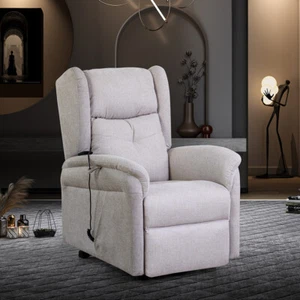 Power Lift Recliner Chair Classic Fabric Lounge Single Sofa Remote Control Beige - Picture 1 of 9
