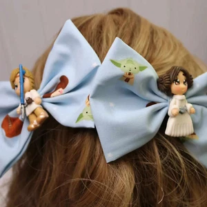 Set Of Two Space Blue Pigtail Fabric Hair Bow Handmade Boutique - Picture 1 of 1