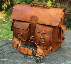 Braune Vintage-Aktentasche aus Leder für Herren Kuriertasche Laptoptasche Computer - Bild 1 von 5