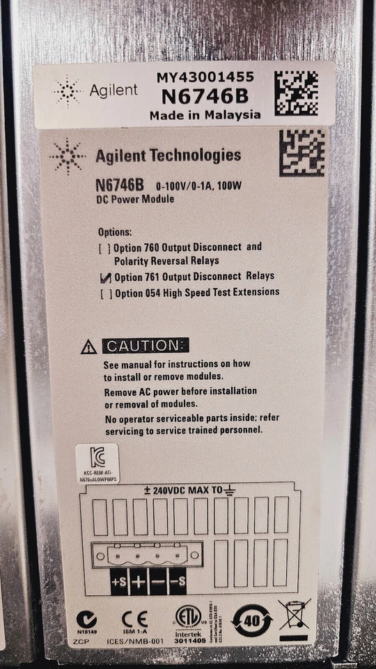 Agilent N6746B power module 0-100VDC, 0-1 ADC - Image 1 of 1