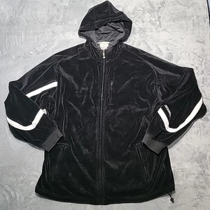 Vintage Reebok Hoodie Men's Large Black Velour Long Sleeve Casual Full Zip Y2K - Picture 1 of 10