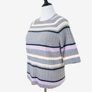 Ann Taylor Size XL Rib Knit Stripe Raglan Sweater Lilac Purple Gray - Picture 1 of 9