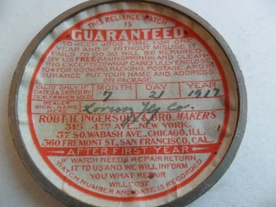 Rare Antique 1917 Ingersoll & Bros. Reliance 7 Jewel O/F Pocket Watch 4 REPAIR - Image 1 of 4